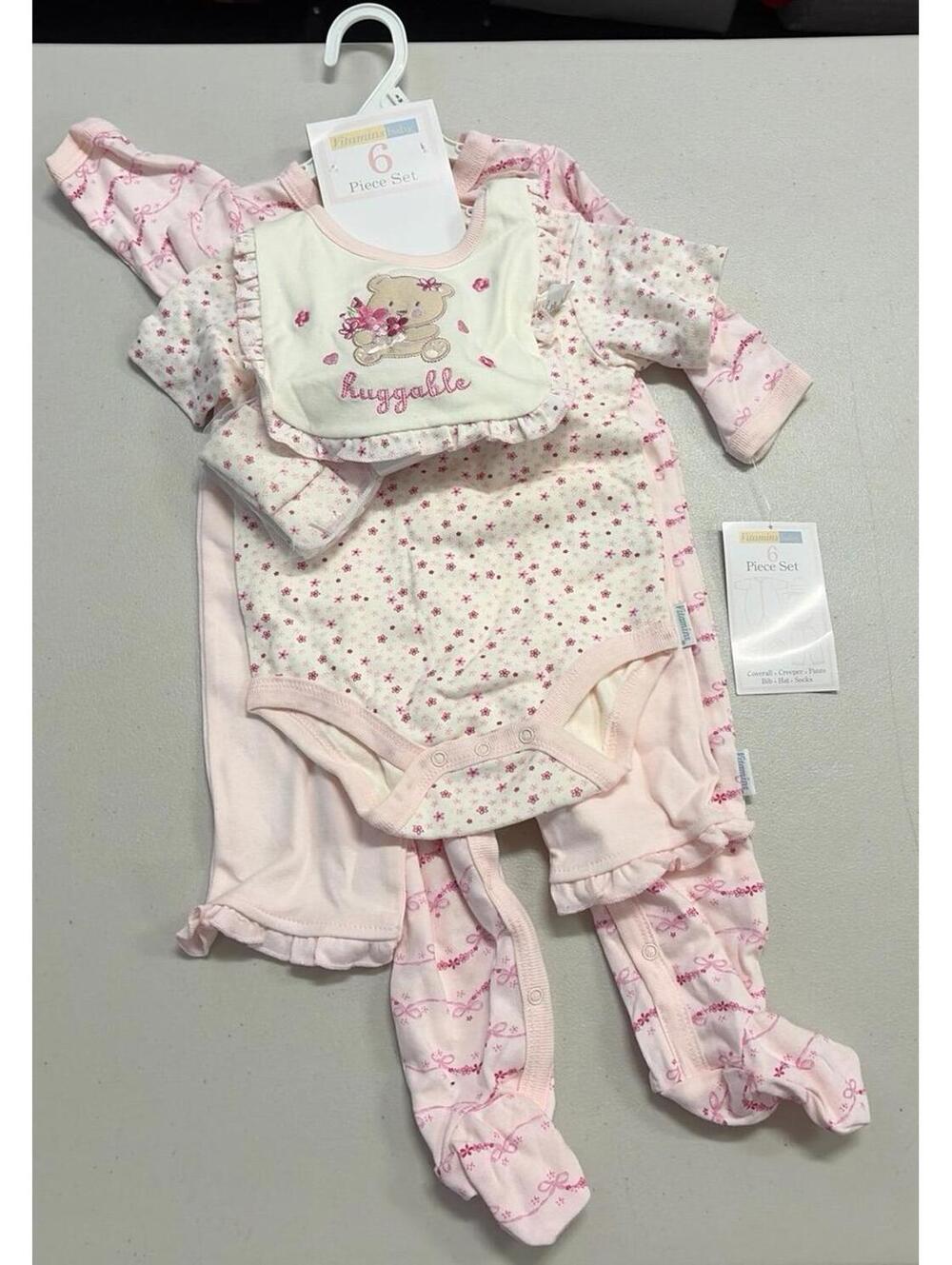 NWT Vintage Vitamins Kids Baby 6 Piece Pink Floral Bears 9M